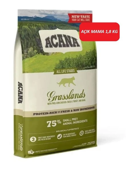 Acana Grasslands Tahılsız Tavuk Ördek ve Hindili Tüm Yaşam Evreleri Kedi Maması 1,8 KG