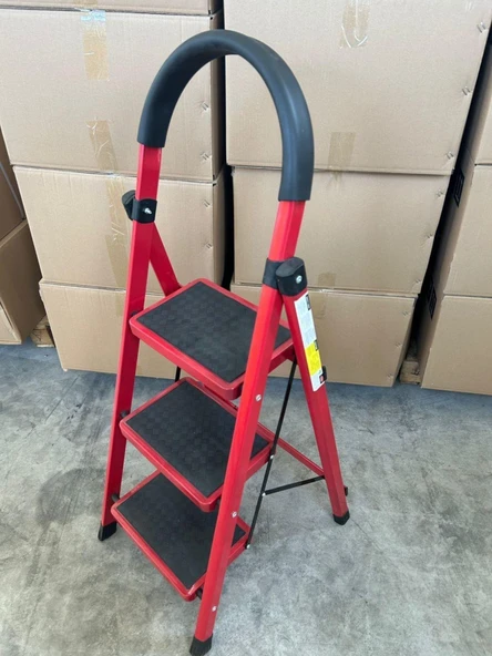 ASVERA Patika 3’lü Ev Tipi Merdiven – Zarif Kırmızı, Hafif, Kaymaz ve Güvenli Kullanım - Resim 5