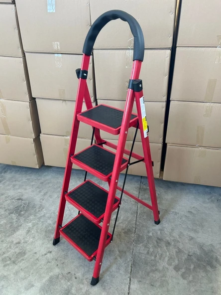 ASVERA Patika 4’lü Ev Tipi Merdiven – Şık Kırmızı Renk, Hafif, Kaymaz ve Sağlam Gövde - Resim 2