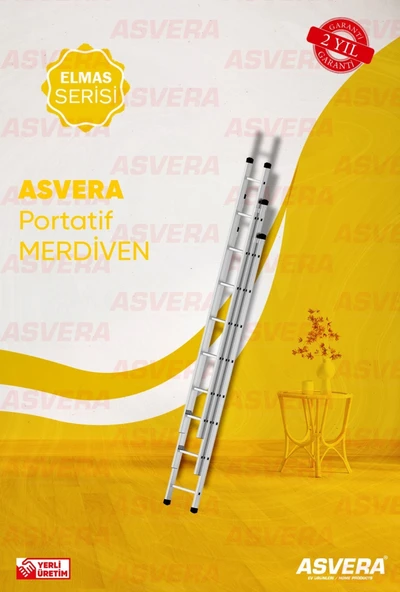 ASVERA 3 Parça x 2,5 Metre = 7,5 Metre Alüminyum Merdiven – Profesyonel, Katlanabilir & Yerli Üretim ürün görseli