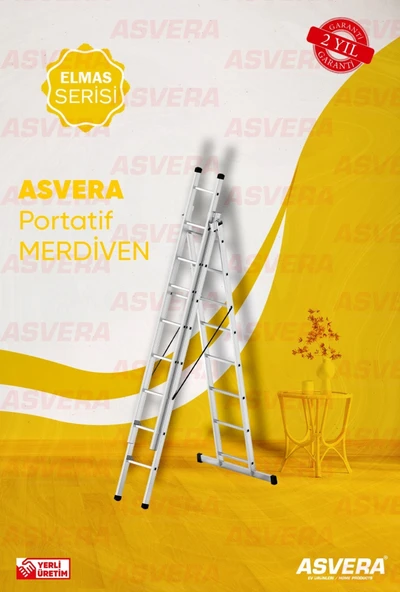 ASVERA 3 Parça x 2,5 Metre = 7,5 Metre A Tipi Alüminyum Merdiven – Katlanabilir & Dayanıklı ürün görseli