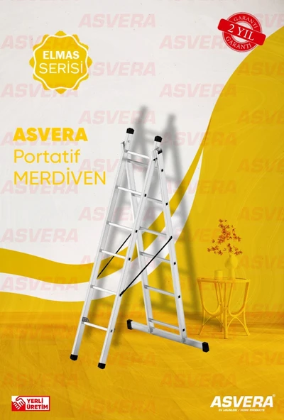 ASVERA 2 Parça x 2 Metre = 4 Metre A Tipi Alüminyum Merdiven – Profesyonel, Katlanabilir & Yerli Üretim ürün görseli