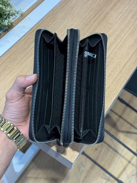 Hakiki Deri Fermuarlı Telefon Bölmeli Cüzdan, 14 Kart Bölmeli VS.BLKT.0288 - 6