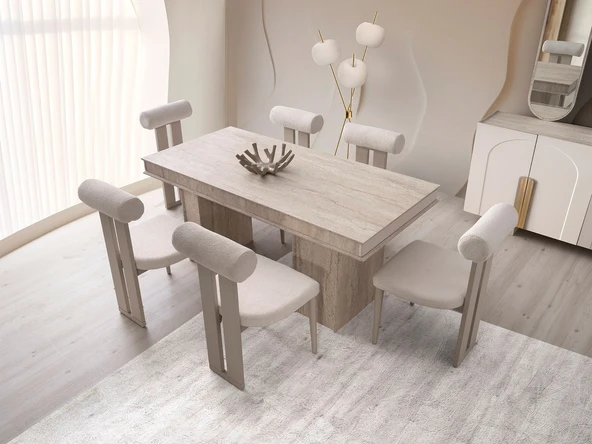 VİZON MDF MASA + 6 SANDALYE