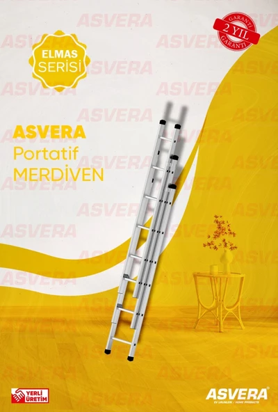 ASVERA 3 Parça x 2 Metre = 6 Metre Alüminyum Merdiven – Profesyonel, Katlanabilir & Yerli Üretim ürün görseli