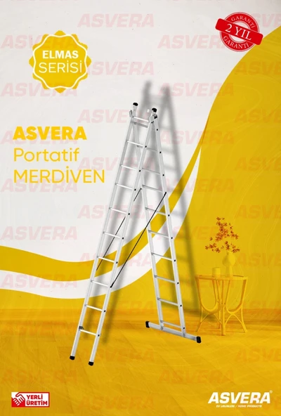 ASVERA 2 Parça x 3 Metre = 6 Metre A Tipi Alüminyum Merdiven – Profesyonel, Katlanabilir & Yerli Üretim ürün görseli