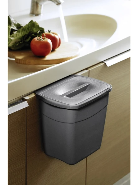 Askılı Asılabilir Tezgah Altı Kapaklı Çöp Kovası 5 Litre Mor