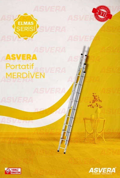ASVERA 3 Parça x 3 Metre = 9 Metre Alüminyum Merdiven – Profesyonel, Katlanabilir & Yerli Üretim ürün görseli