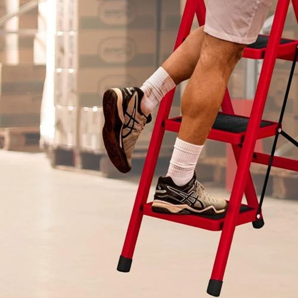 ASVERA Patika 3’lü Ev Tipi Merdiven – Zarif Kırmızı, Hafif, Kaymaz ve Güvenli Kullanım - Resim 6