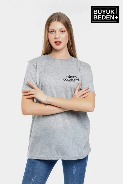 Kadın Büyük Beden Unified Collective Baskılı Bisiklet Yaka Tshırt SPR25BTSK905 - 7