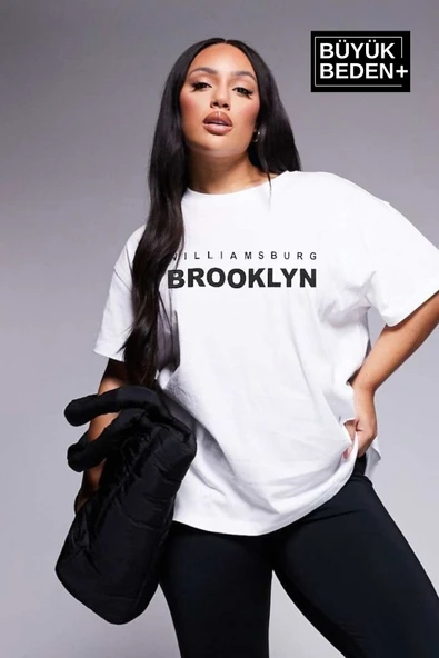 Kadın Büyük Beden Willams.Brooklyn Baskılı Bisiklet Yaka Tshırt SPR25BTSK15 - 4