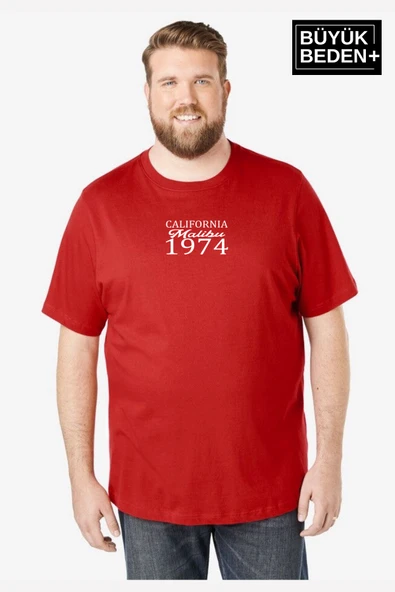 Erkek Büyük Beden California 1974 Baskılı Bisiklet Yaka Tshırt SPR25BTS906 - 11