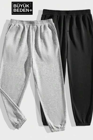 Ikili Eşofman Büyük Beden Lastik Paça İnce Eşofman Altı SPR25BEA51-2 - 7