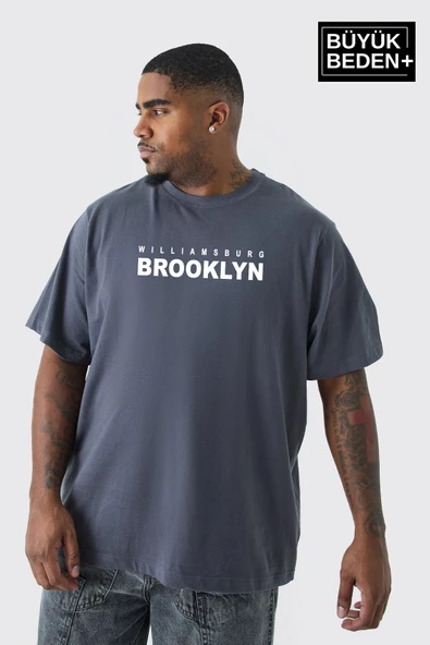 Erkek Büyük Beden Willams.Brooklyn Baskılı Bisiklet Yaka Tshırt SPR25BTS15 - 9