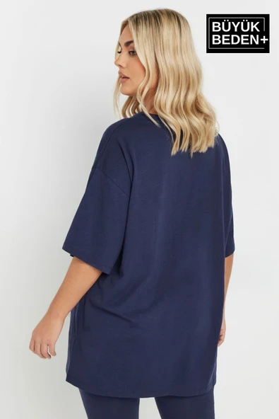 Kadın Büyük Beden Las Angeles Baskılı Bisiklet Yaka Tshırt SPR25BTK909 - 6