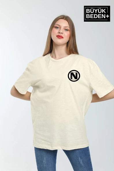Kadın Büyük Beden N Baskılı Bisiklet Yaka Tshırt SPR25BTSK902 - 9