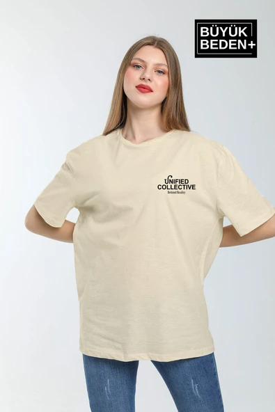 Kadın Büyük Beden Unified Collective Baskılı Bisiklet Yaka Tshırt SPR25BTSK905 - 9