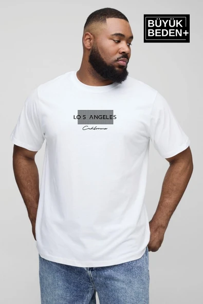 Erkek Büyük Beden Las Angeles Baskılı Bisiklet Yaka Tshırt SPR25BT909