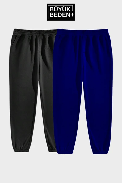 Ikili Eşofman Büyük Beden Lastik Paça İnce Eşofman Altı SPR25BEA51-2 - 4