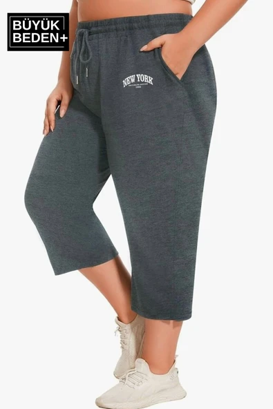 Kadın Büyük Beden New York Baskılı Standart &Regular Kalıp Şort SPR25BSRK087 - 11