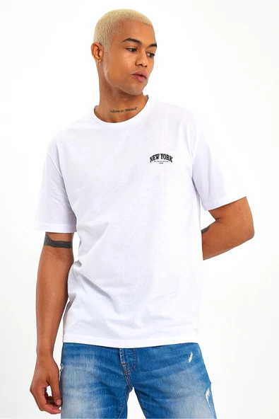 Erkek Bisiklet Yaka New York Baskılı Tshirt SPR25TS29 - 7