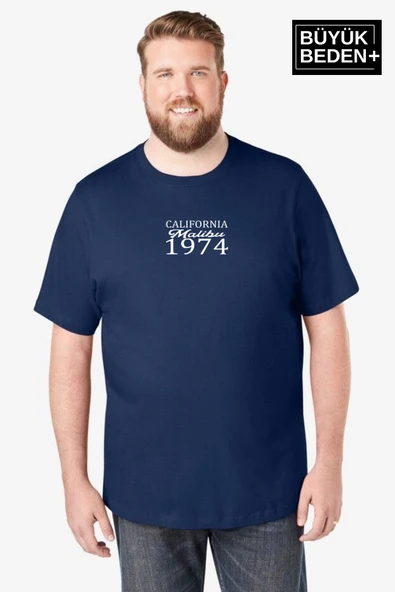 Erkek Büyük Beden California 1974 Baskılı Bisiklet Yaka Tshırt SPR25BTS906 - 5