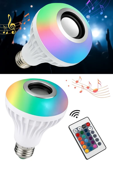 Bluetooth Hoparlörlü, RGB LED Işıklı Lamba, Uzaktan Kumandalı Müzik Çalar Ampul - 3