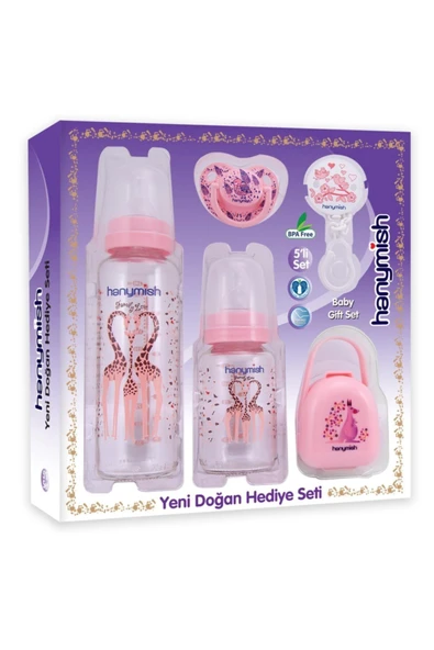 Cam Biberon Ve Emzik Seti 5'li - Yeni Doğan Seti Pembe