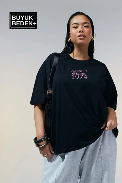 Süperlife Kadın Büyük Beden California 1974 Baskılı Bisiklet Yaka Tshırt SPR25BTSK06 - 3