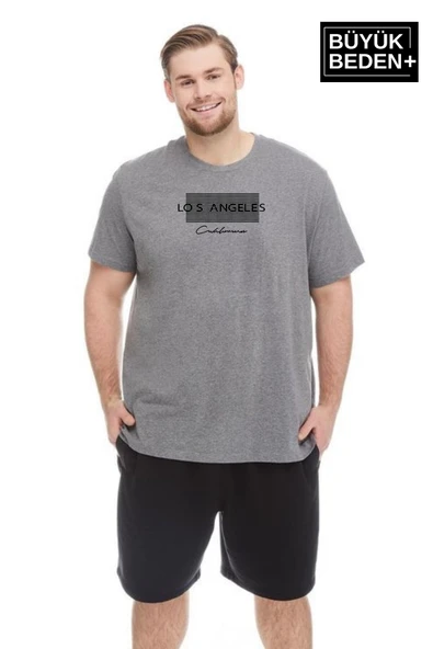 Erkek Büyük Beden Las Angeles Baskılı Bisiklet Yaka Tshırt SPR25BT909 - 5