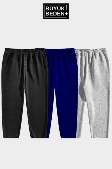 Üçlü Büyük Beden Reçme Paça İnce Eşofman Altı SPR25BEA52-3