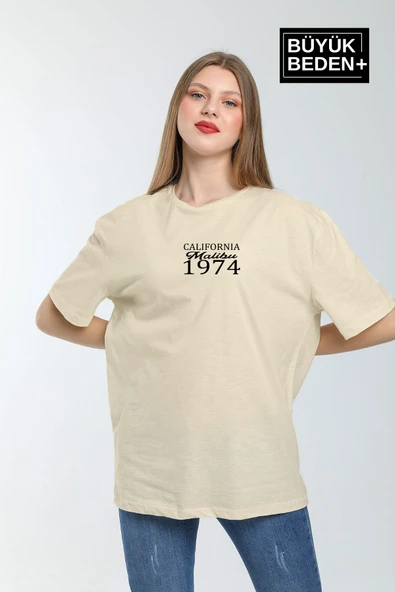 Süperlife Kadın Büyük Beden California 1974 Baskılı Bisiklet Yaka Tshırt SPR25BTSK06 - 7