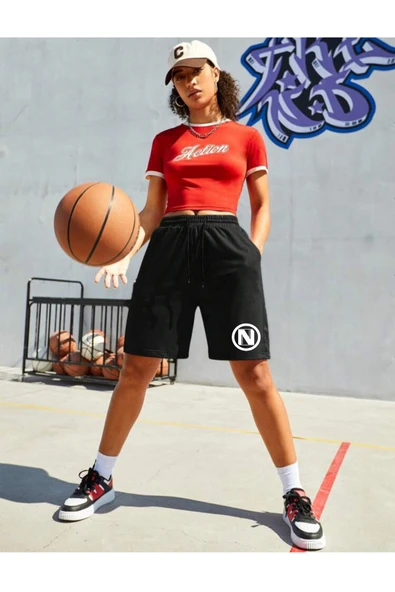 Kadın N Baskılı Standart &Regular Kalıp Şort SPR25SRk082 - 3