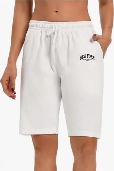 Süperlife Kadın New York Baskılı Standart &Regular Kalıp Şort SPR25SRK085