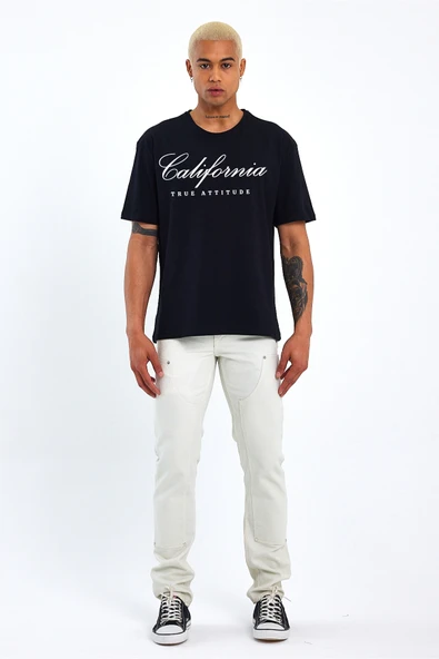 Erkek Bisiklet Yaka El Yazılı Brooklyn Baskılı Tshirt SPR25TS32 - 6