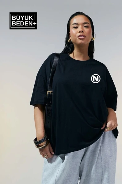 Kadın Büyük Beden N Baskılı Bisiklet Yaka Tshırt SPR25BTSK902 - 3