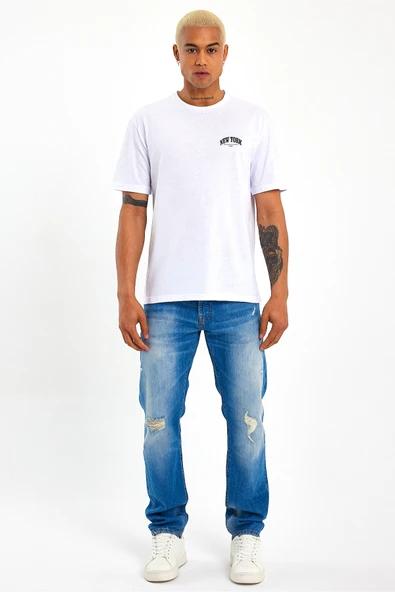 Erkek Bisiklet Yaka New York Baskılı Tshirt SPR25TS29 - 8