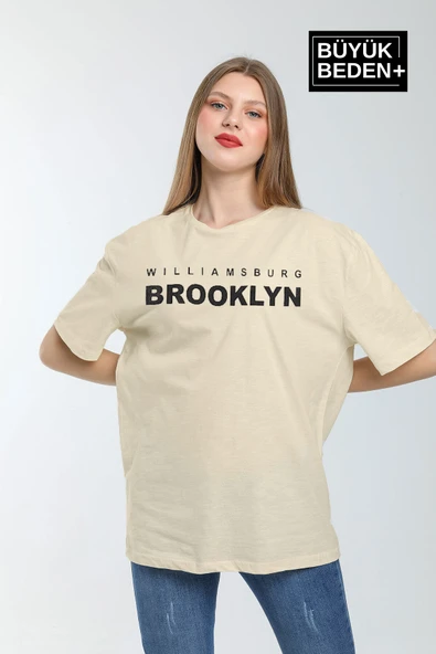 Kadın Büyük Beden Willams.Brooklyn Baskılı Bisiklet Yaka Tshırt SPR25BTSK15 - 7