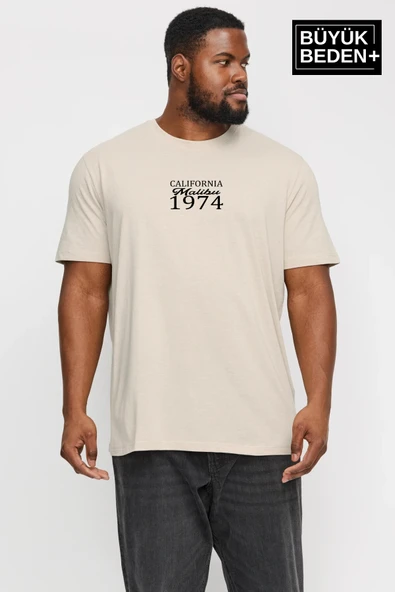 Erkek Büyük Beden California 1974 Baskılı Bisiklet Yaka Tshırt SPR25BTS906 - 9