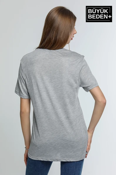 Süperlife Kadın Büyük Beden Air Baskılı Bisiklet Yaka Tshırt SPR25BTSK901 - 6
