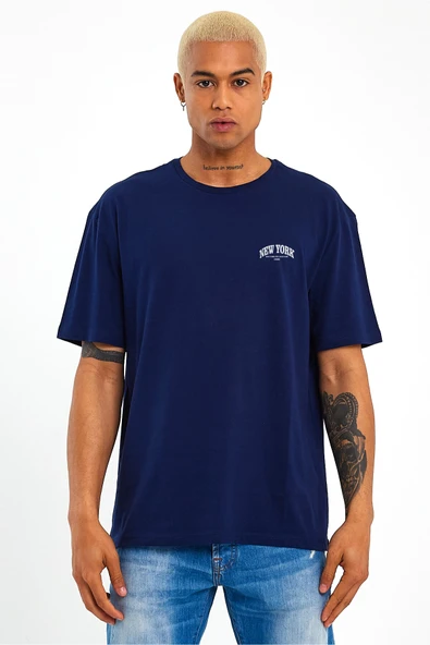 Erkek Bisiklet Yaka  New York Baskılı Tshirt SPR25TS29 - 2