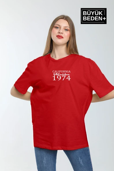 Süperlife Kadın Büyük Beden California 1974 Baskılı Bisiklet Yaka Tshırt SPR25BTSK06 - 9