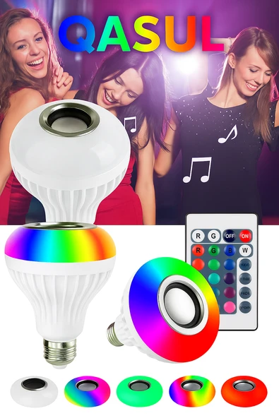 Bluetooth Hoparlörlü, RGB LED Işıklı Lamba, Uzaktan Kumandalı Müzik Çalar Ampul - 2