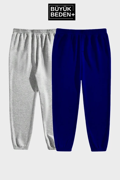 Ikili Eşofman Büyük Beden Lastik Paça İnce Eşofman Altı SPR25BEA51-2