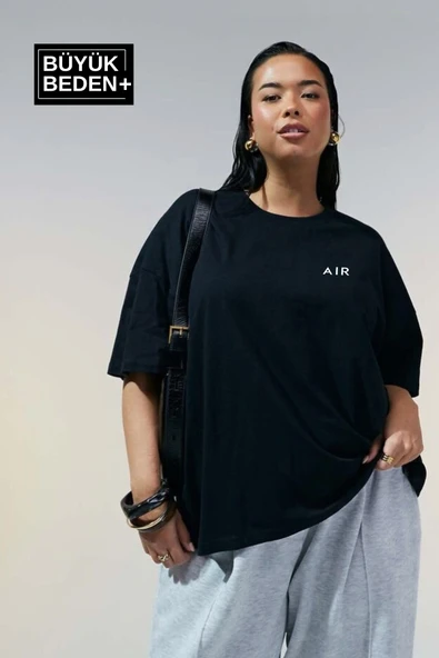 Süperlife Kadın Büyük Beden Air Baskılı Bisiklet Yaka Tshırt SPR25BTSK901 - 3