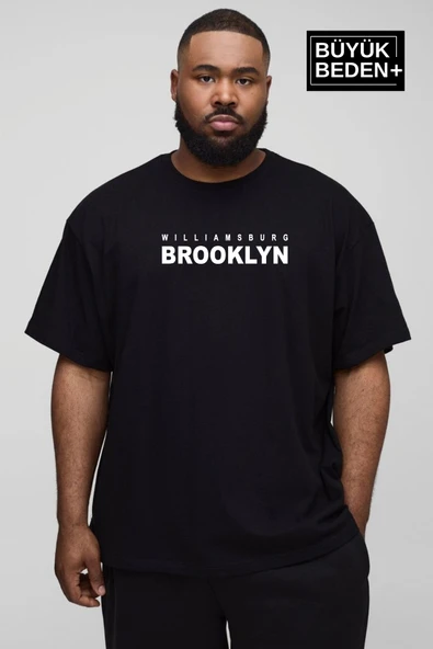 Erkek Büyük Beden Willams.Brooklyn Baskılı Bisiklet Yaka Tshırt SPR25BTS15