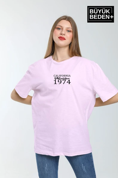 Süperlife Kadın Büyük Beden California 1974 Baskılı Bisiklet Yaka Tshırt SPR25BTSK06 - 11