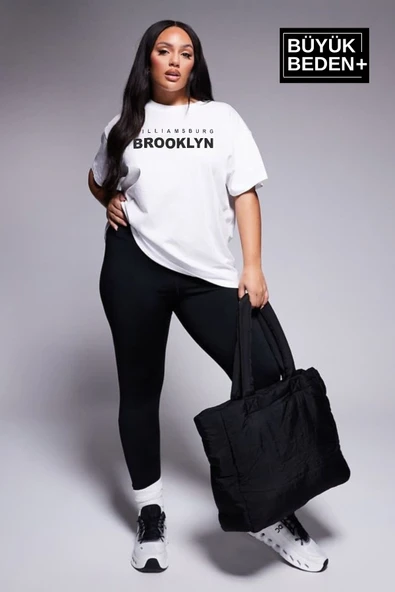 Kadın Büyük Beden Willams.Brooklyn Baskılı Bisiklet Yaka Tshırt SPR25BTSK15 - 5