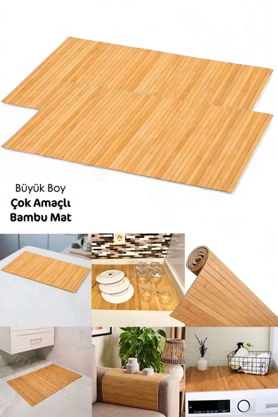 Tilbe Home Naturel Bambu Kaydırmaz Çamaşır Makinası Üstü Örtüsü Mutfak Bulaşık Matı Su Geçirmez Banyo Matı