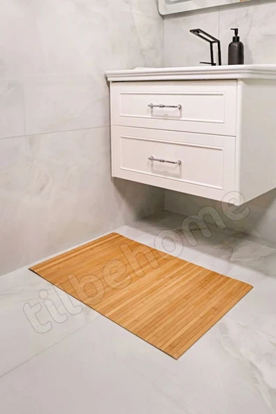 Tilbe Home Naturel Bambu Kaydırmaz Çamaşır Makinası Üstü Örtüsü Mutfak Bulaşık Matı Su Geçirmez Banyo Matı - 4